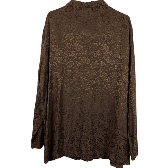 CP Shades Sausalito Vintage Brown Floral Long Sleeve Tunic Shirt Pockets Large - Picture 2 of 9